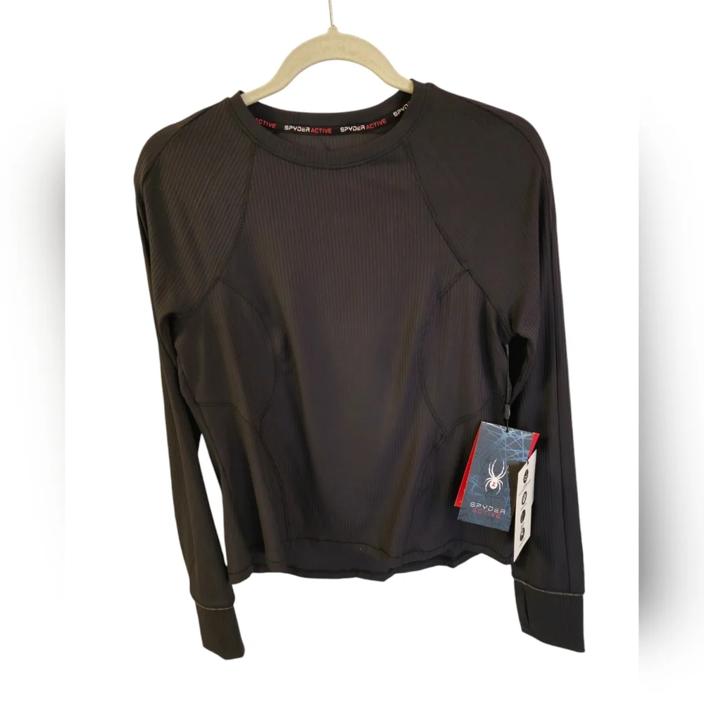 NWT Spyder Women's Active Pullover Crew Long Sleeves Shirt Black Size Medium - Picture 1 of 16